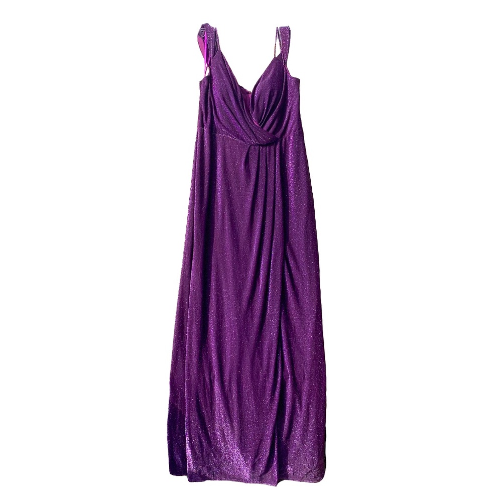 MayQueen Women's Purple Glittery Size 18 Formal Sleeveless Ruched Bodice Empire